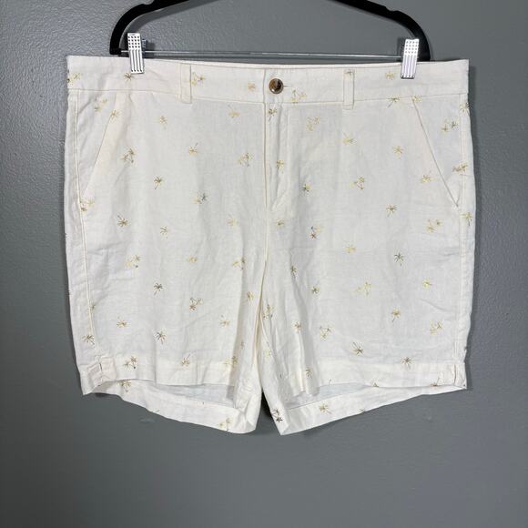 Old Navy Women's White Linen Blend Gold Palm Trees Everyday Shorts - Size 16 - Picture 1 of 7